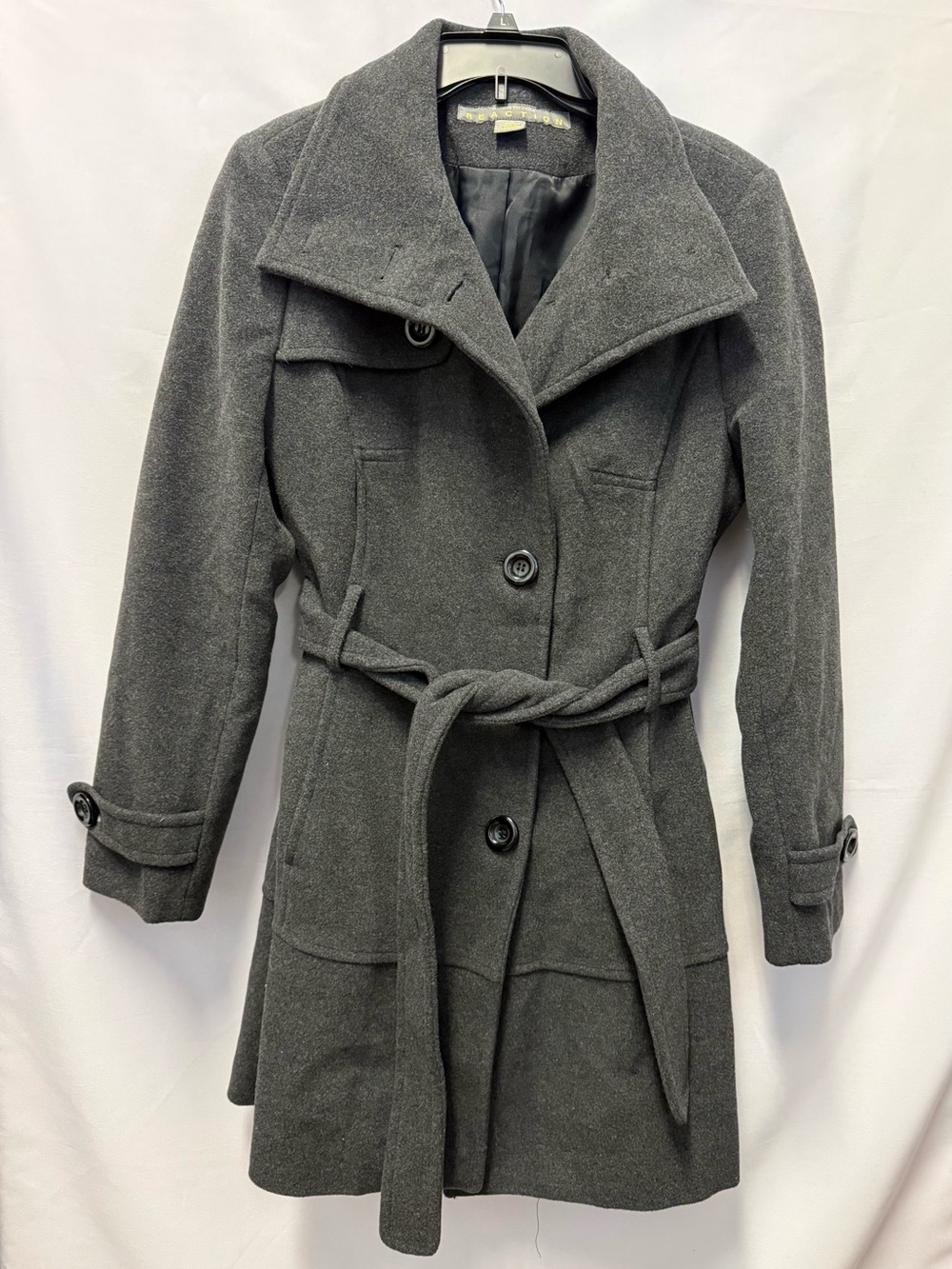 Kenneth Cole Reaction Charcoal Gray Belted Trench Coat